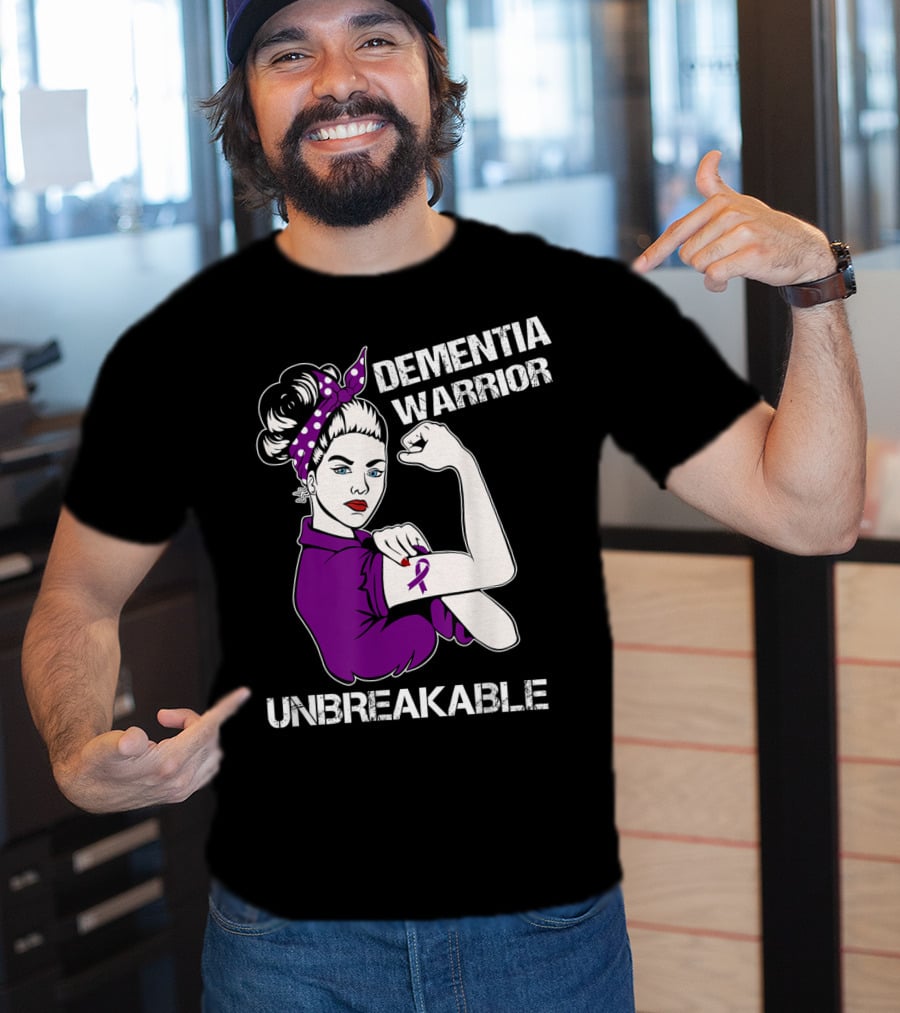 Dementia Warrior Unbreakable Purple Ribbon Rosie The Riveter T-Shirt
