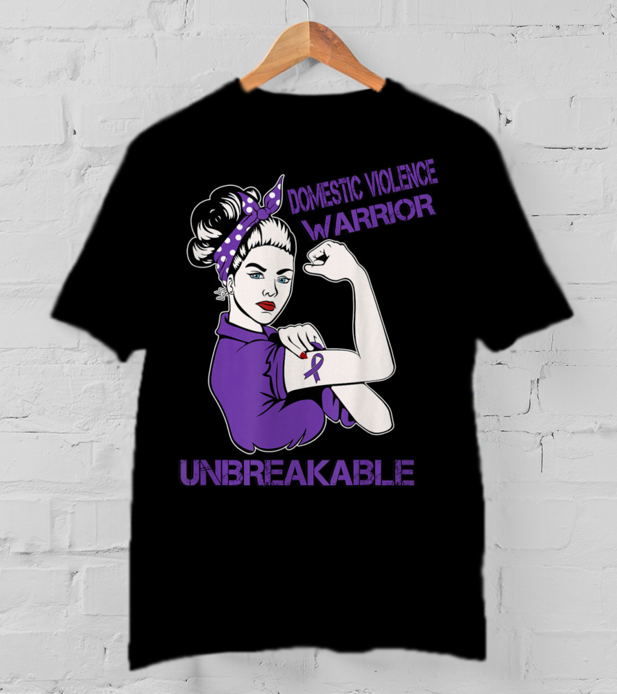 Domestic Violence Warrior Unbreakable Purple Ribbon Empowerment T-Shirt