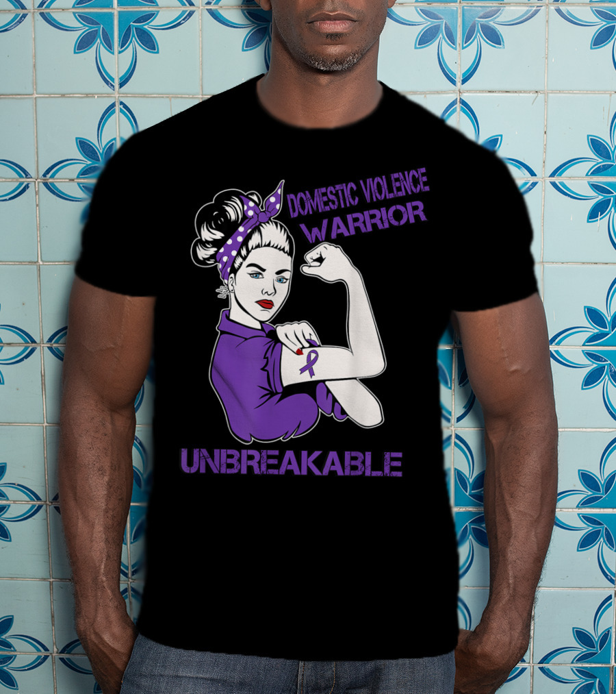 Domestic Violence Warrior Unbreakable Purple Ribbon Empowerment T-Shirt