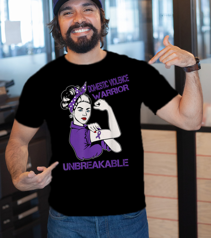 Domestic Violence Warrior Unbreakable Purple Ribbon Empowerment T-Shirt