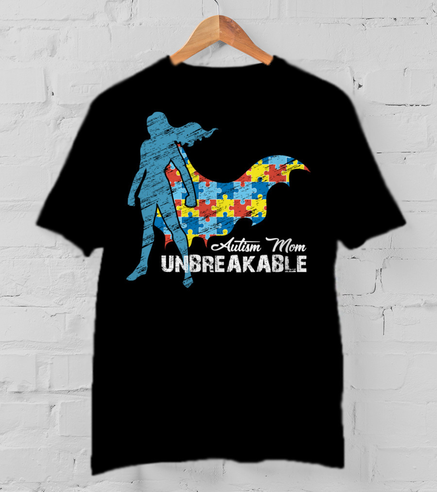Autism Mom Unbreakable Puzzle Cape Superhero T-Shirt