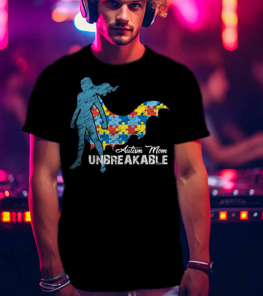 Autism Mom Unbreakable Puzzle Cape Superhero T-Shirt