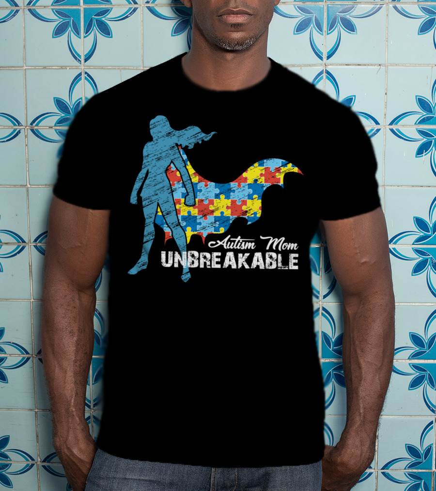 Autism Mom Unbreakable Puzzle Cape Superhero T-Shirt