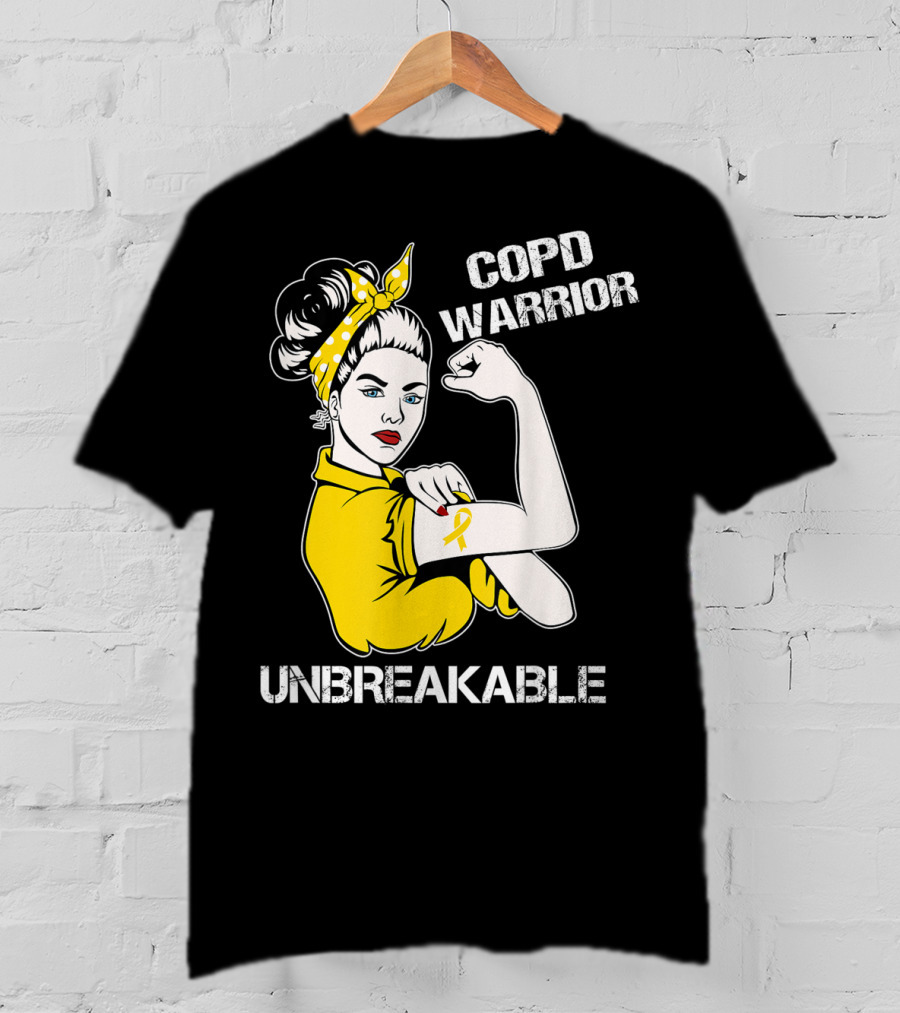 COPD Warrior Unbreakable Rosie Riveter Style Yellow T-Shirt