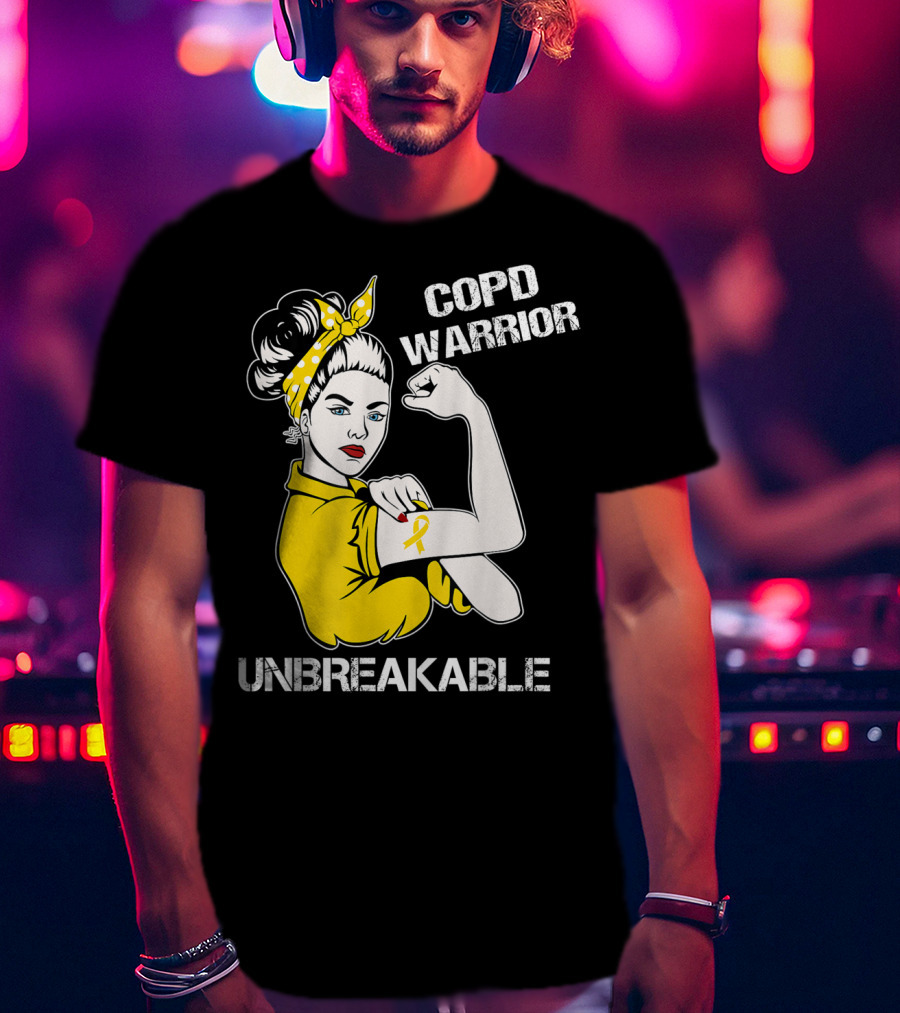 COPD Warrior Unbreakable Rosie Riveter Style Yellow T-Shirt
