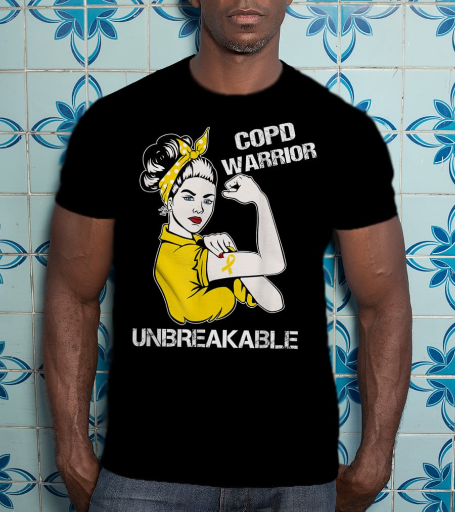 COPD Warrior Unbreakable Rosie Riveter Style Yellow T-Shirt
