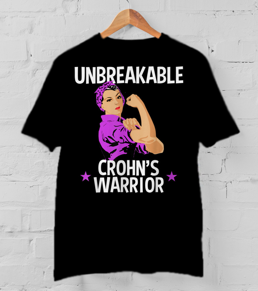 Unbreakable Crohn's Warrior Purple Awareness Rosie The Riveter T-Shirt