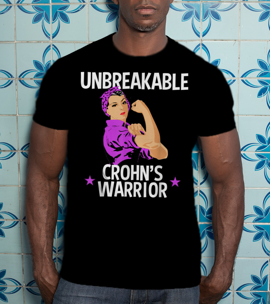 Unbreakable Crohn's Warrior Purple Awareness Rosie The Riveter T-Shirt