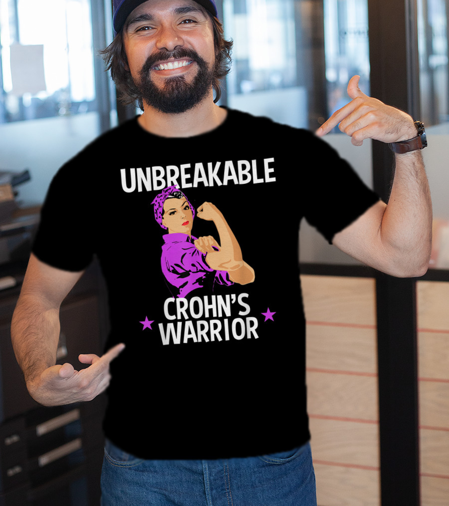 Unbreakable Crohn's Warrior Purple Awareness Rosie The Riveter T-Shirt