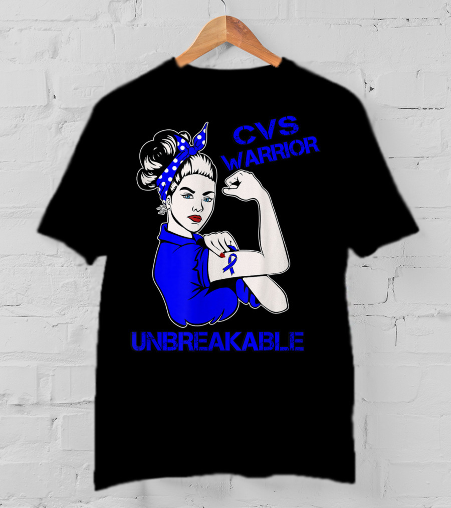 CVS Warrior Unbreakable Rosie The Riveter Style Blue Awareness T-Shirt