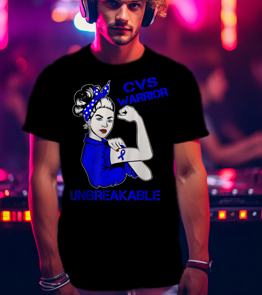 CVS Warrior Unbreakable Rosie The Riveter Style Blue Awareness T-Shirt