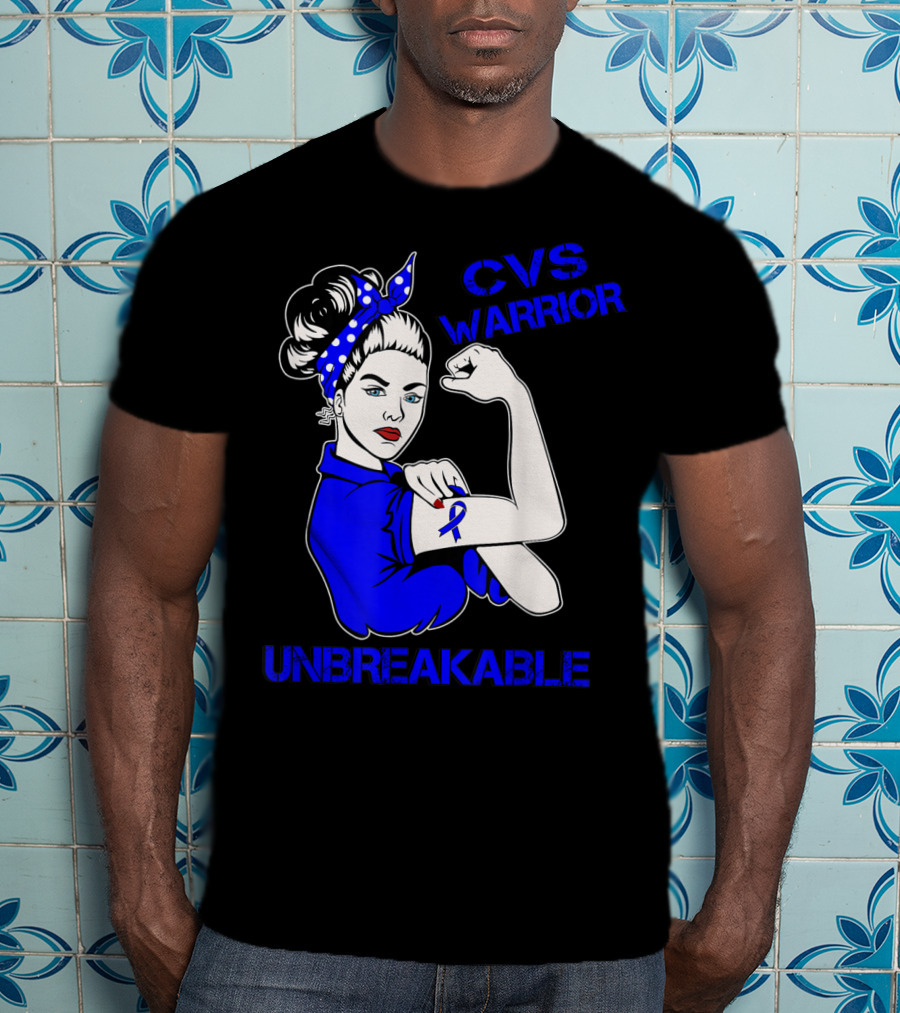 CVS Warrior Unbreakable Rosie The Riveter Style Blue Awareness T-Shirt