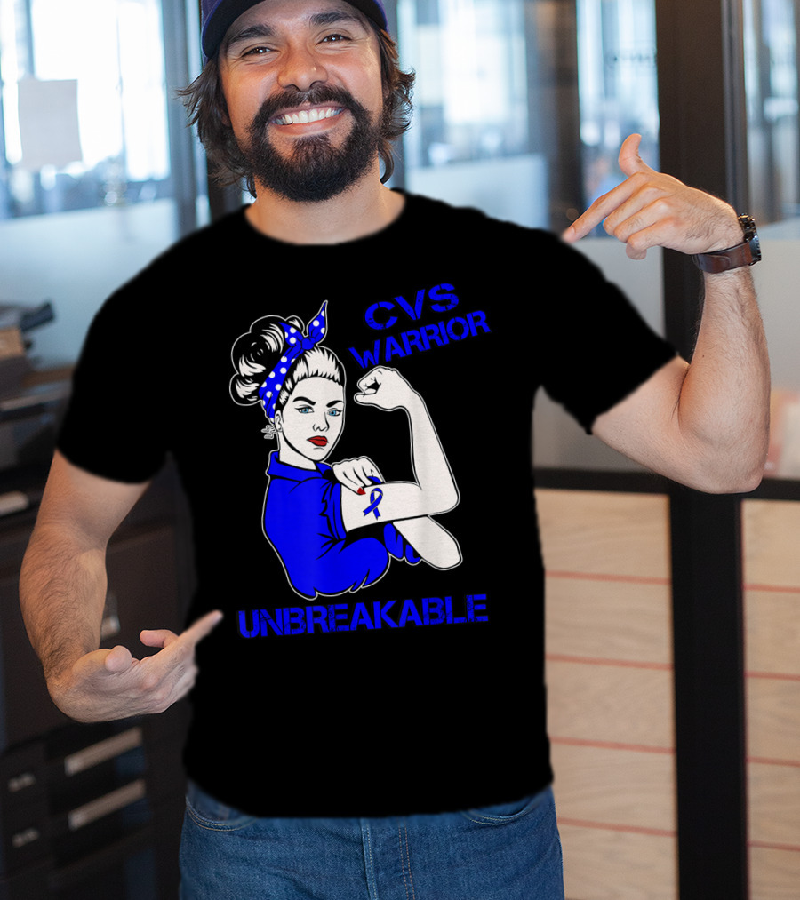 CVS Warrior Unbreakable Rosie The Riveter Style Blue Awareness T-Shirt