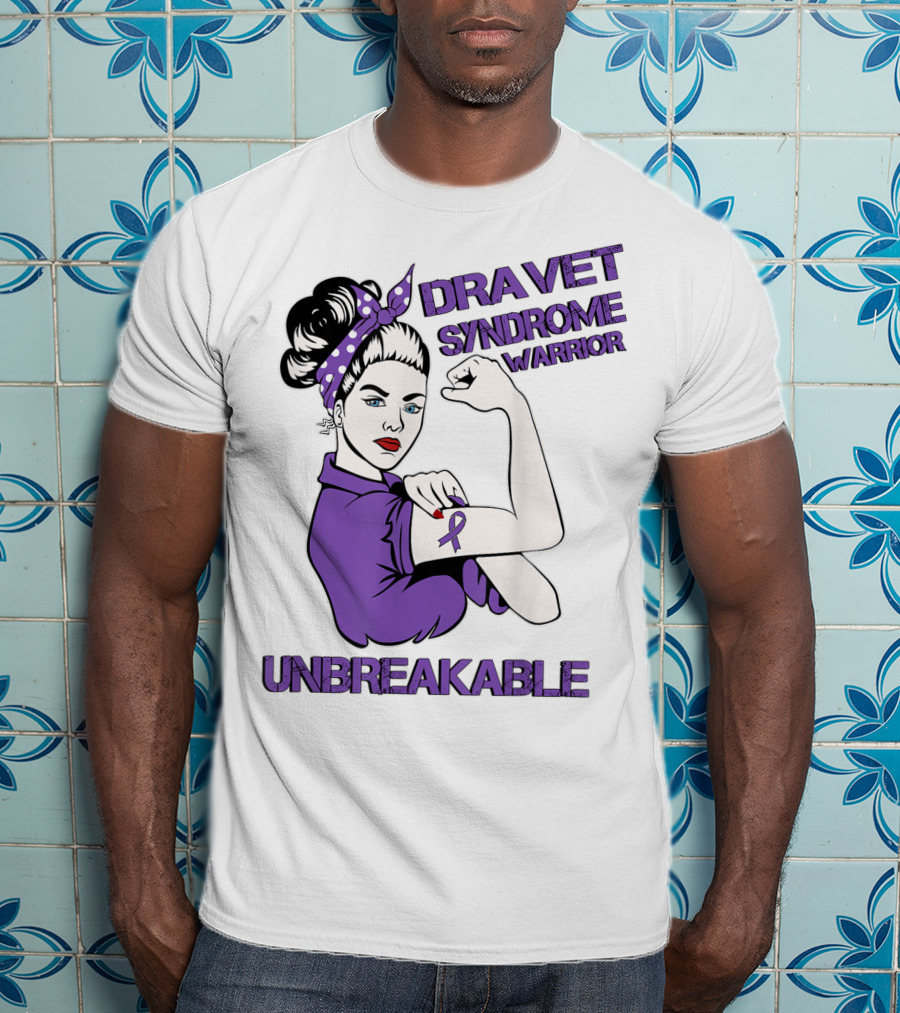 Dravet Syndrome Warrior Unbreakable Rosie Riveter Style Purple T-Shirt