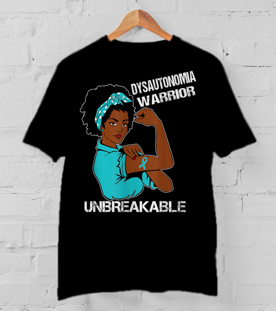 Dysautonomia Warrior Unbreakable Rosie The Riveter Style Blue Awareness T-Shirt