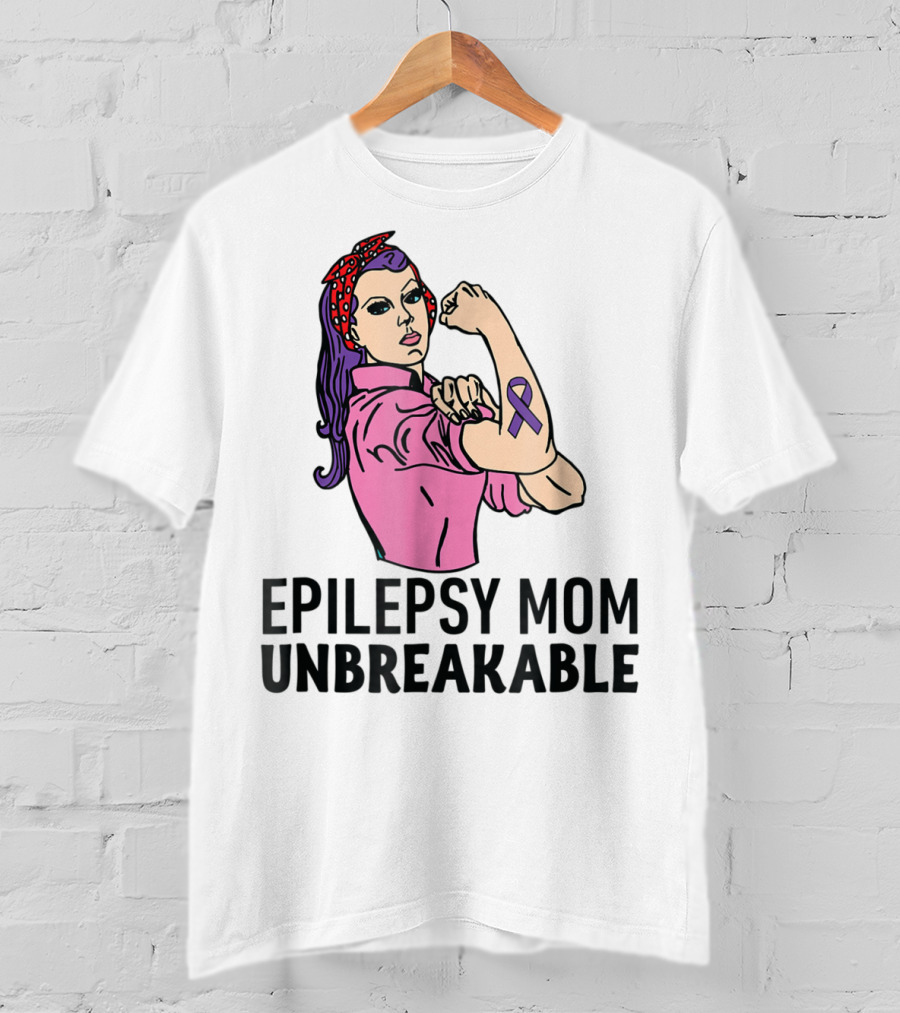 Epilepsy Mom Unbreakable Women Mother Purple Ribbon Empowerment T-Shirt