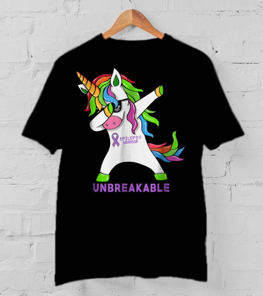 Epilepsy Warrior Unbreakable Dab Unicorn Rainbow Mane T-Shirt