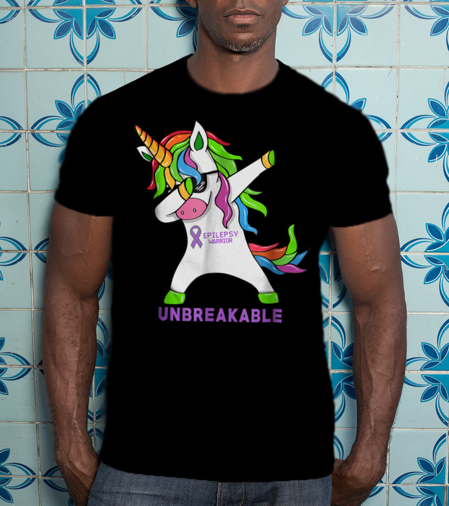 Epilepsy Warrior Unbreakable Dab Unicorn Rainbow Mane T-Shirt