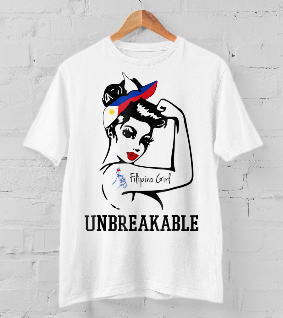 Filipino Girl Unbreakable Rosie The Riveter Style With Philippine Flag Elements T-Shirt