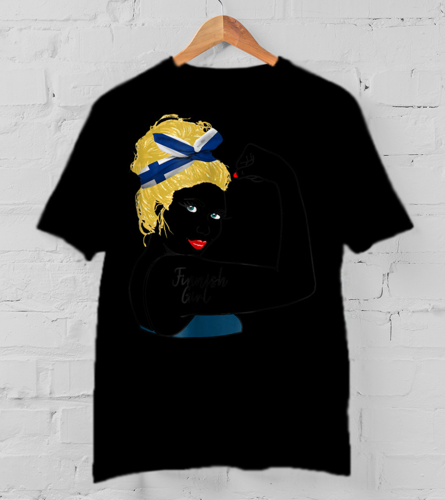 Finnish Girl Unbreakable Rosie The Riveter Style With Flag Headscarf T-Shirt