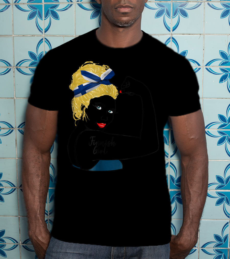 Finnish Girl Unbreakable Rosie The Riveter Style With Flag Headscarf T-Shirt