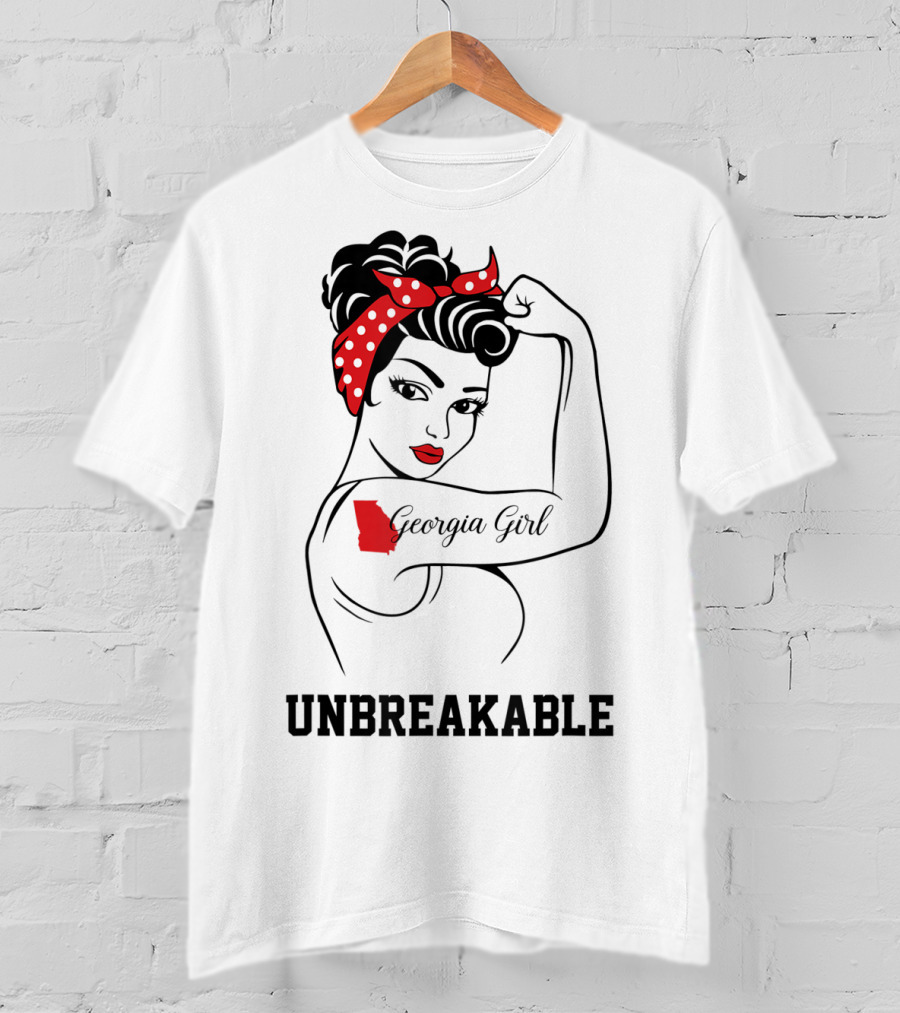 Georgia Girl Unbreakable Rosie The Riveter Style With Red Polka Dot Bandana T-Shirt