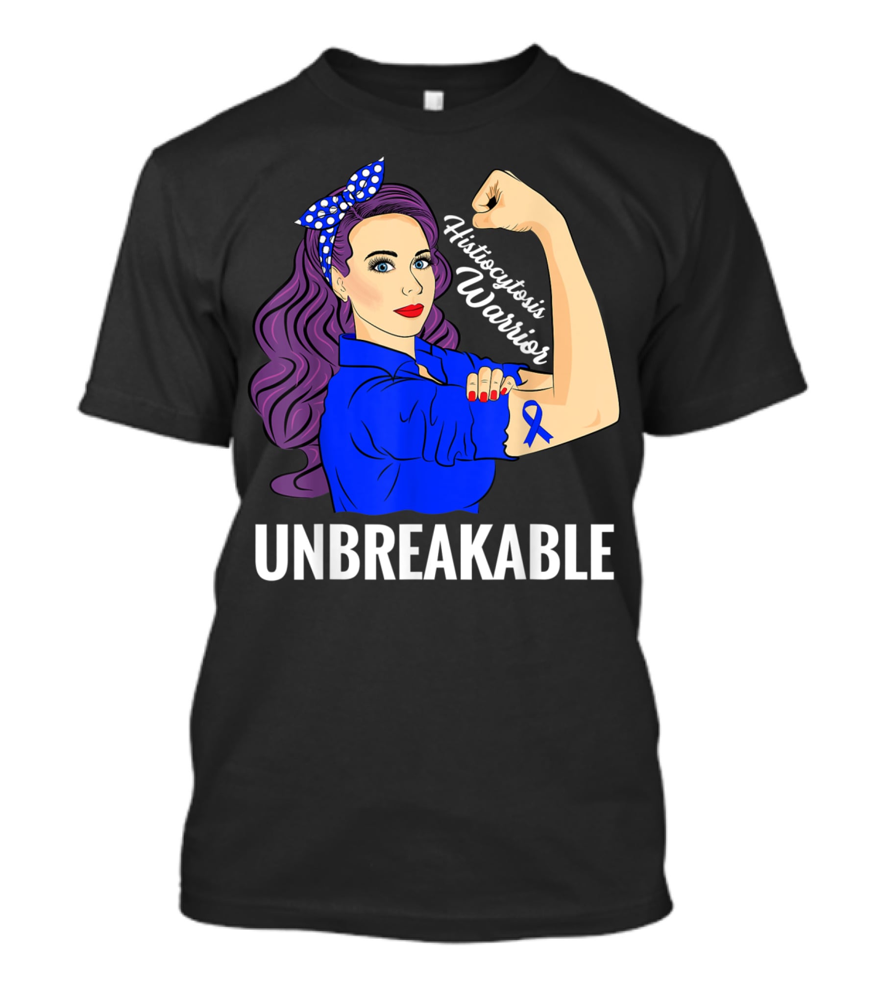 Histiocytosis Warrior Unbreakable Awareness Blue Ribbon Iconic Strength T-Shirt