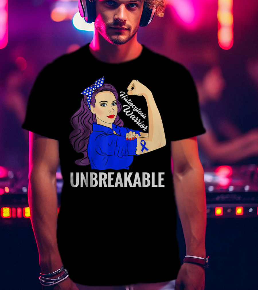 Histiocytosis Warrior Unbreakable Awareness Blue Ribbon Iconic Strength T-Shirt
