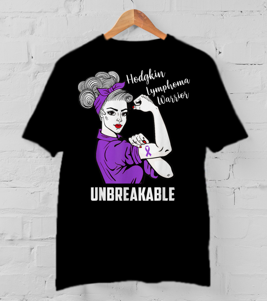 Hodgkin Lymphoma Warrior Unbreakable Rosie The Riveter Awareness T-Shirt