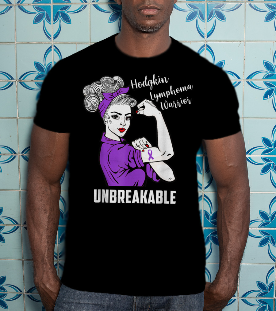 Hodgkin Lymphoma Warrior Unbreakable Rosie The Riveter Awareness T-Shirt