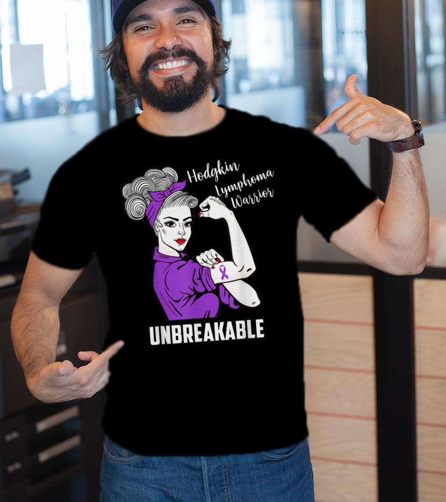 Hodgkin Lymphoma Warrior Unbreakable Rosie The Riveter Awareness T-Shirt