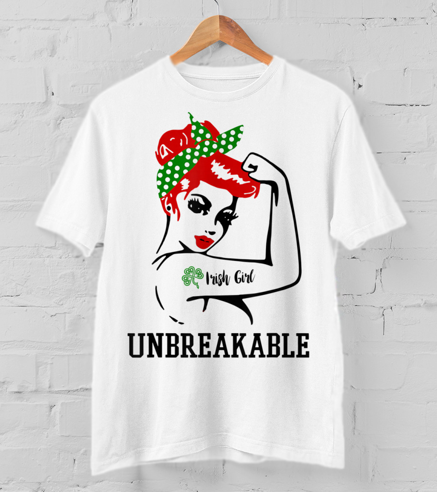 Irish Girl Unbreakable Shamrock Tattoo Rosie Riveter T-Shirt