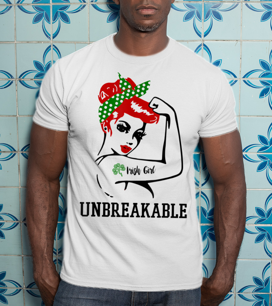 Irish Girl Unbreakable Shamrock Tattoo Rosie Riveter T-Shirt