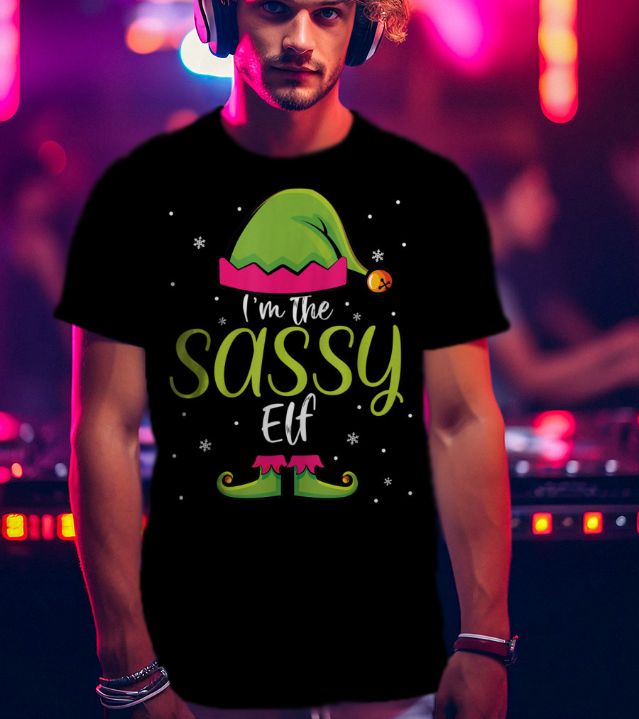 I'm The Sassy Elf Christmas Hat And Shoes Snowflakes T-Shirt