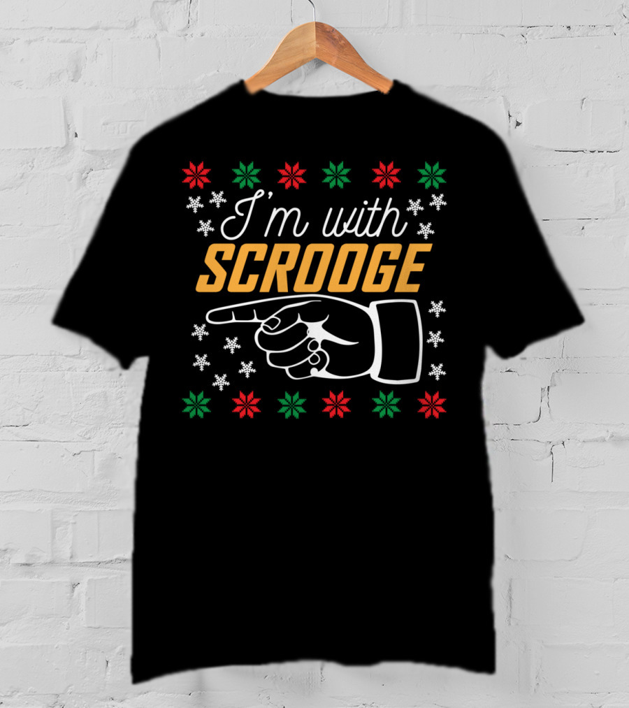 I'm With Scrooge Festive Holiday Pointer Snowflakes And Poinsettias T-Shirt