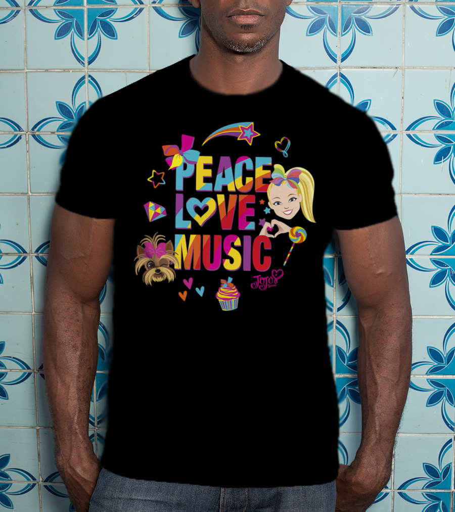 Jojo Siwa Peace Love Music Rainbow With Bow Stars Hearts Cupcake Puppy T-Shirt