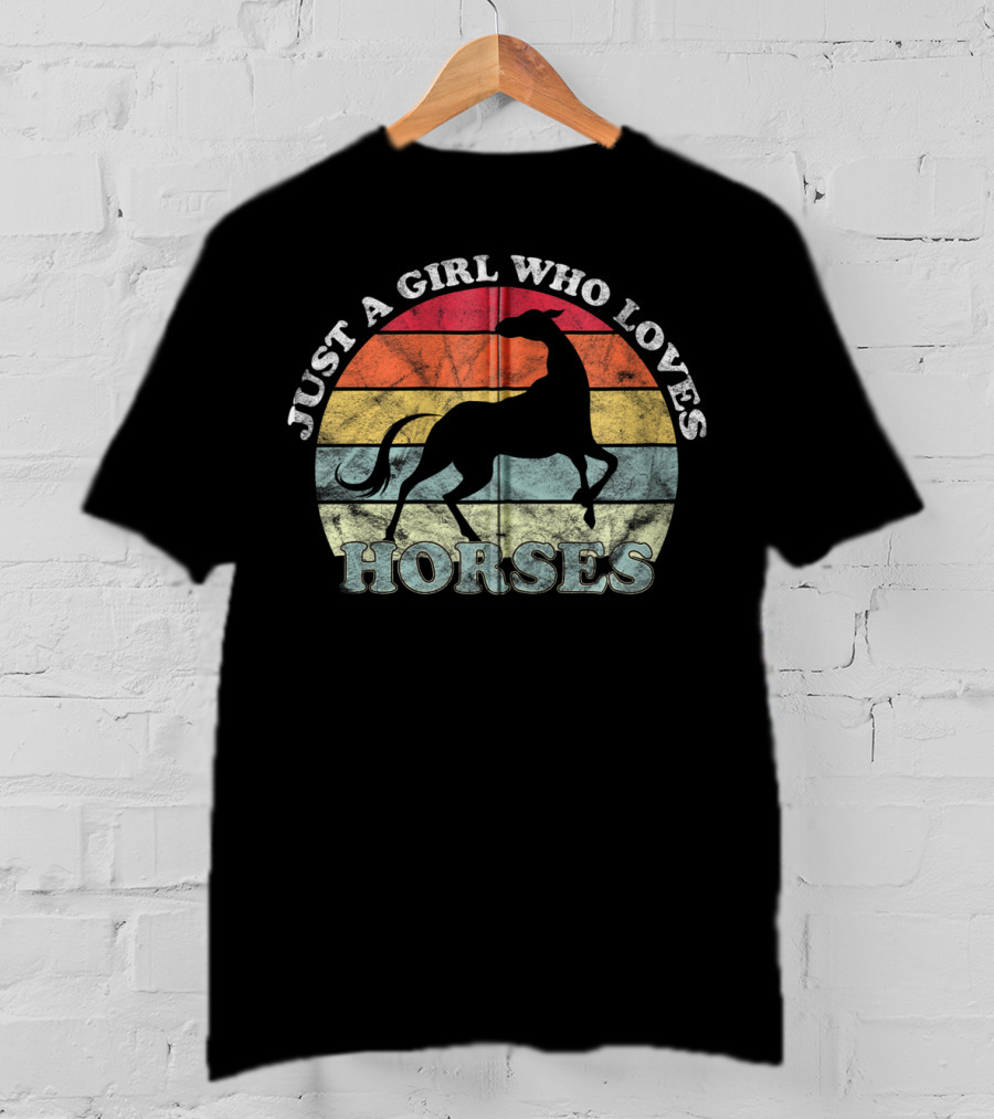 Just A Girl Who Loves Horses Retro Silhouette Rider T-Shirt