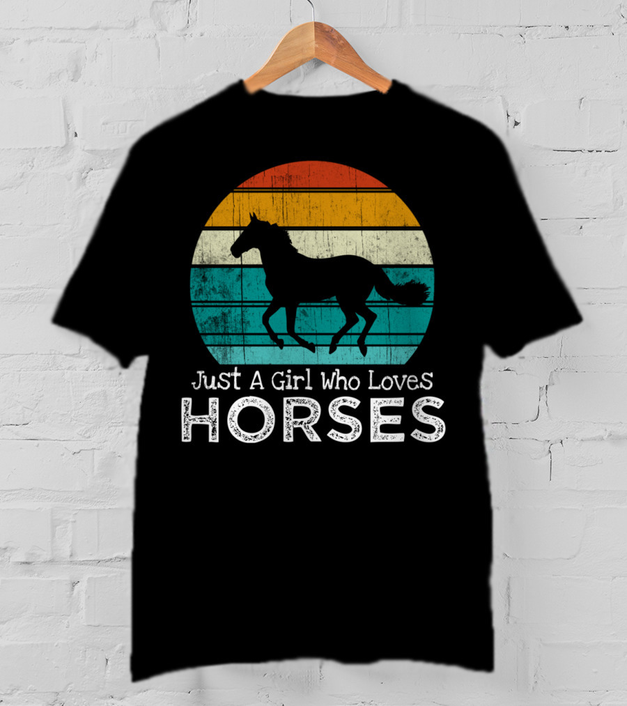 Just A Girl Who Loves Horses Retro Sunset Horse Girls T-Shirt