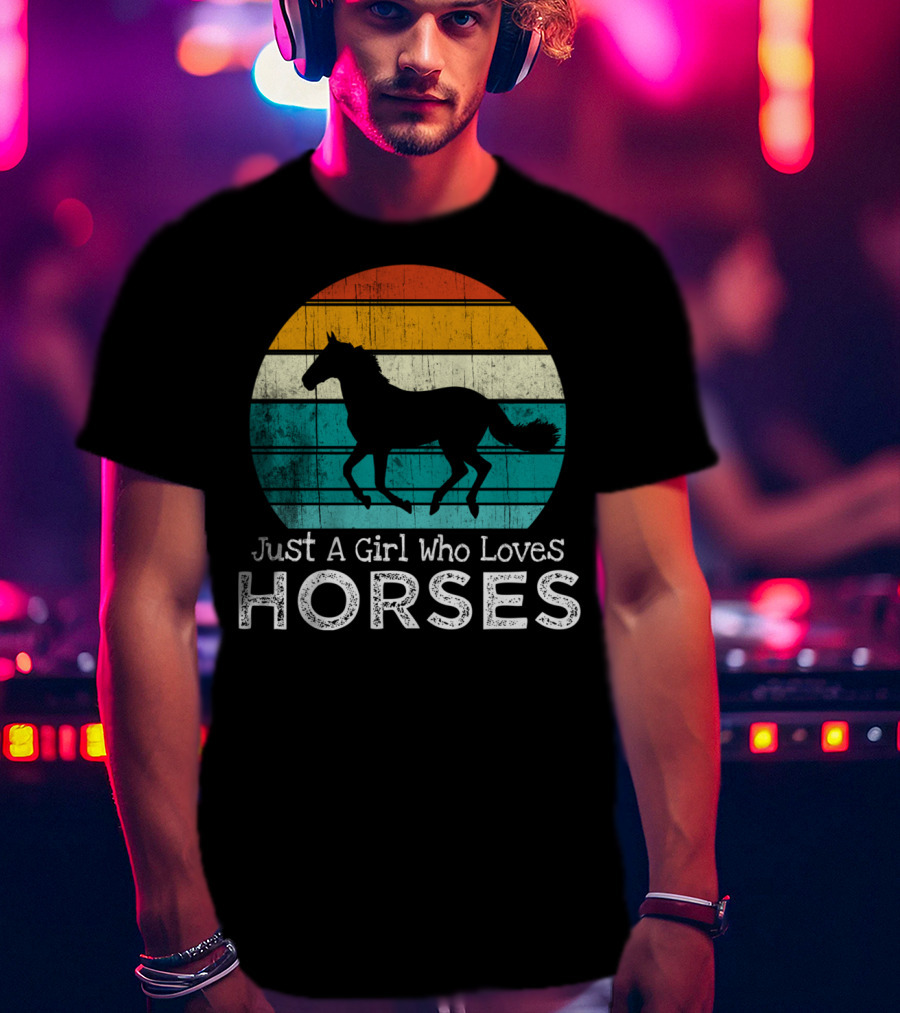 Just A Girl Who Loves Horses Retro Sunset Horse Girls T-Shirt