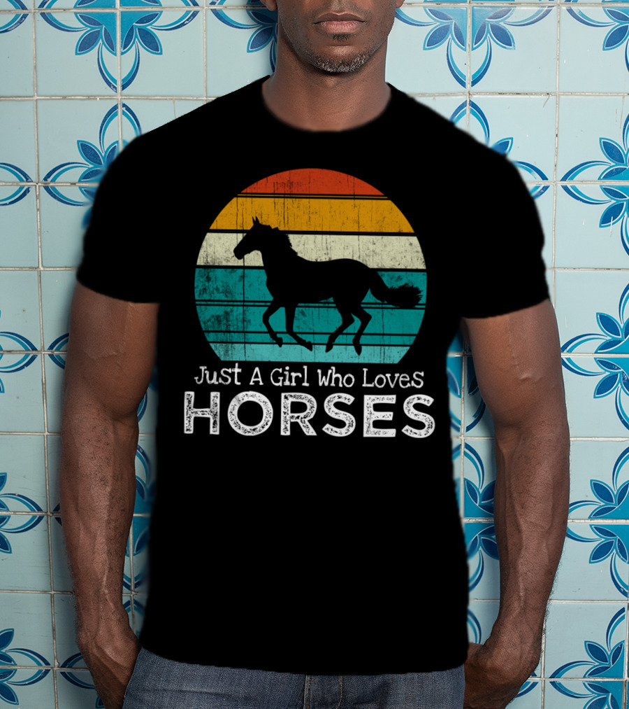 Just A Girl Who Loves Horses Retro Sunset Horse Girls T-Shirt