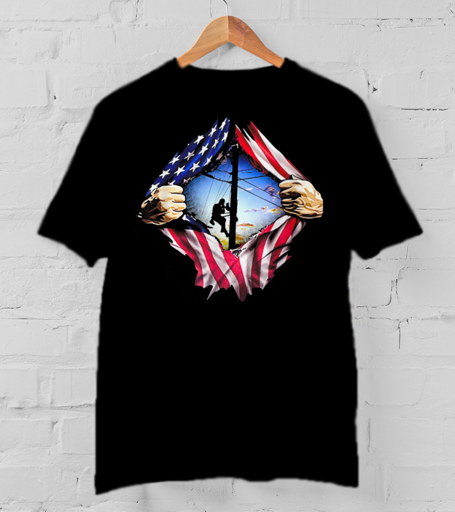 American Flag Lineman USA Patriotic Power Worker T-Shirt