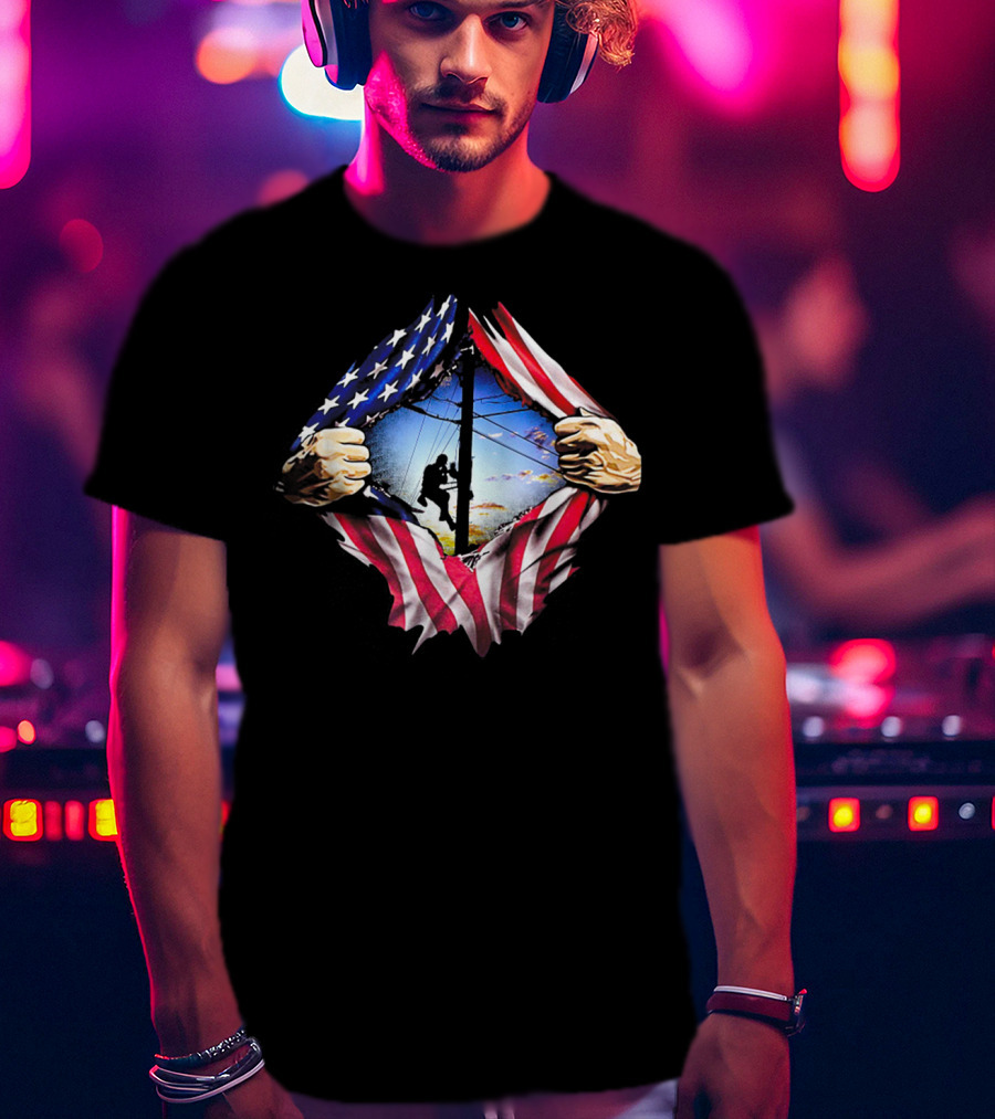 American Flag Lineman USA Patriotic Power Worker T-Shirt