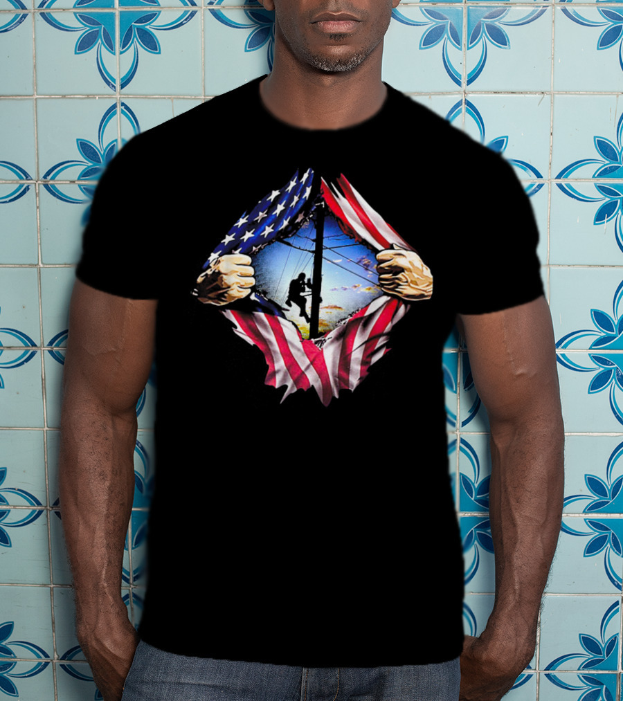 American Flag Lineman USA Patriotic Power Worker T-Shirt