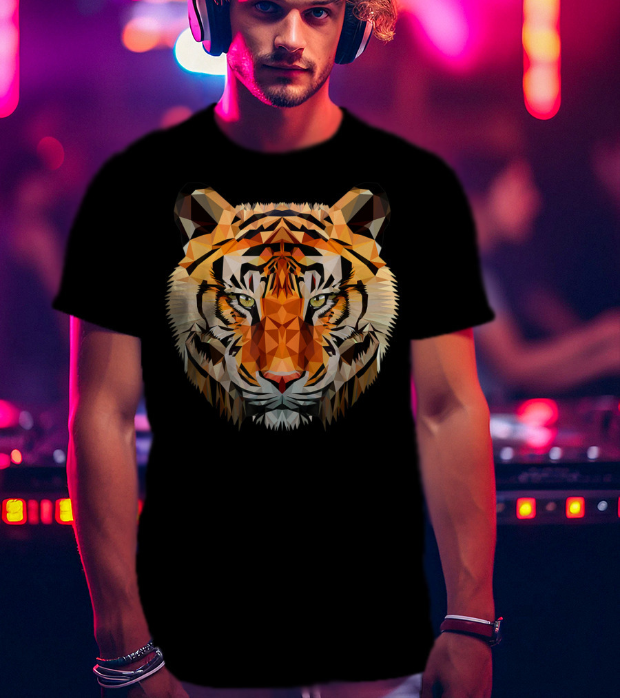 Geometric Triangular Low Poly Tiger Head T-Shirt