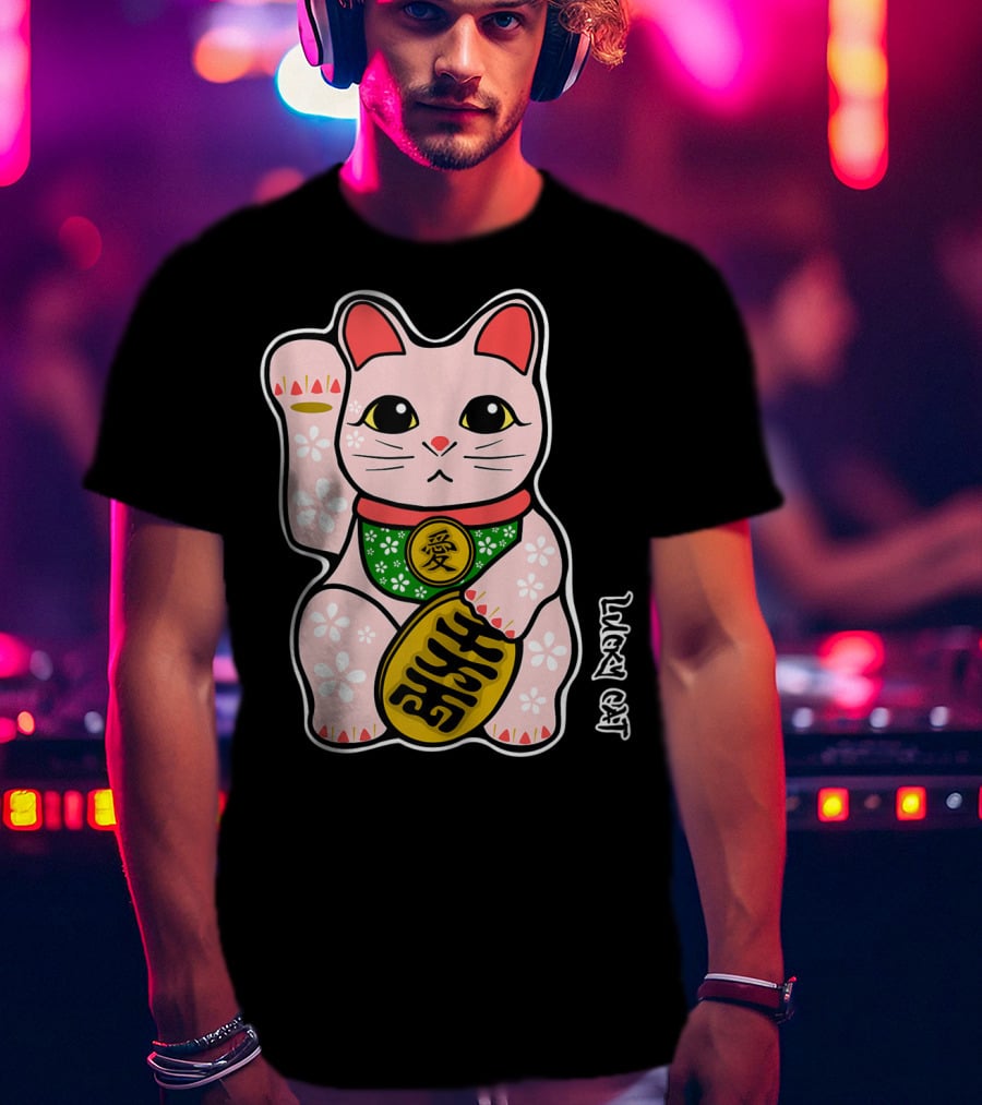Lucky Cat Manekineko Japanese Love Prosperity Symbol Icon Floral T-Shirt