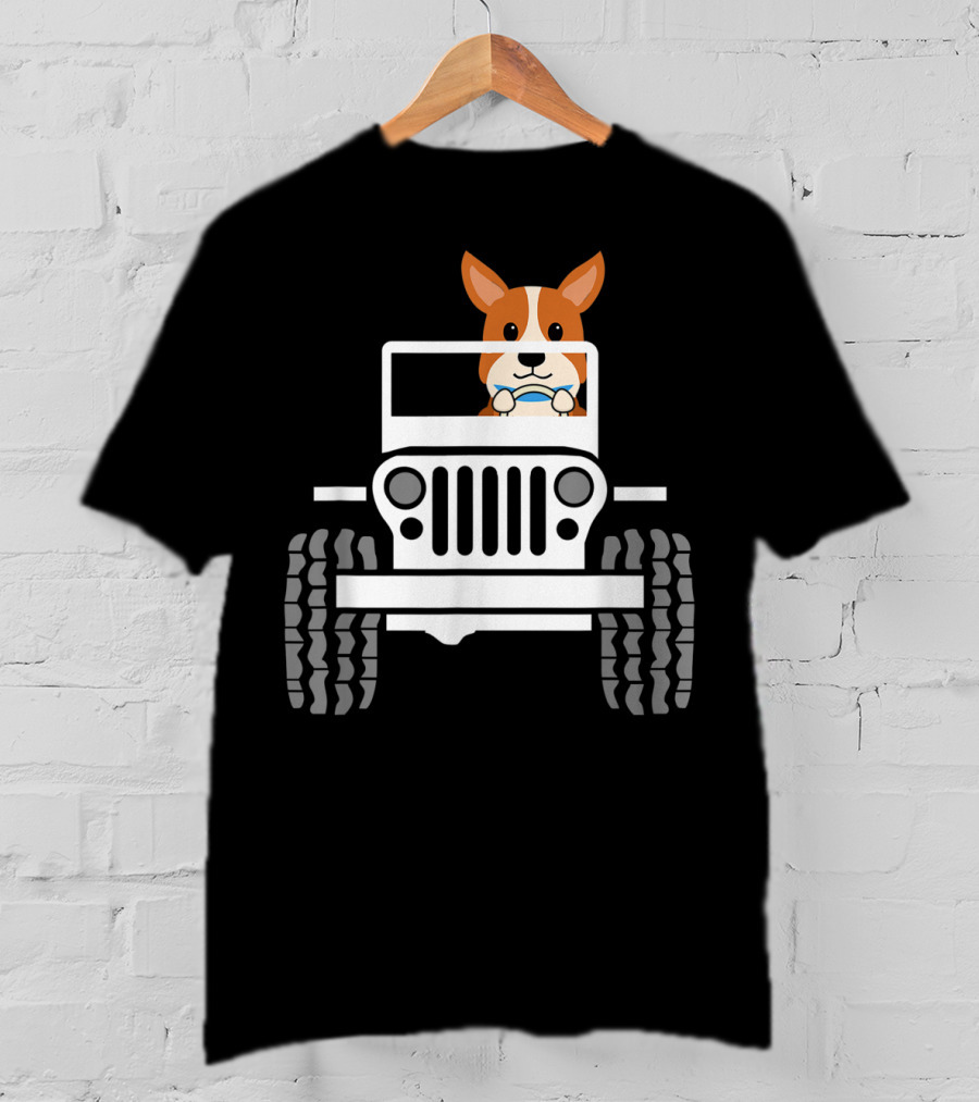 Mens Funny Cute Corgi Jeep Dog T-Shirt