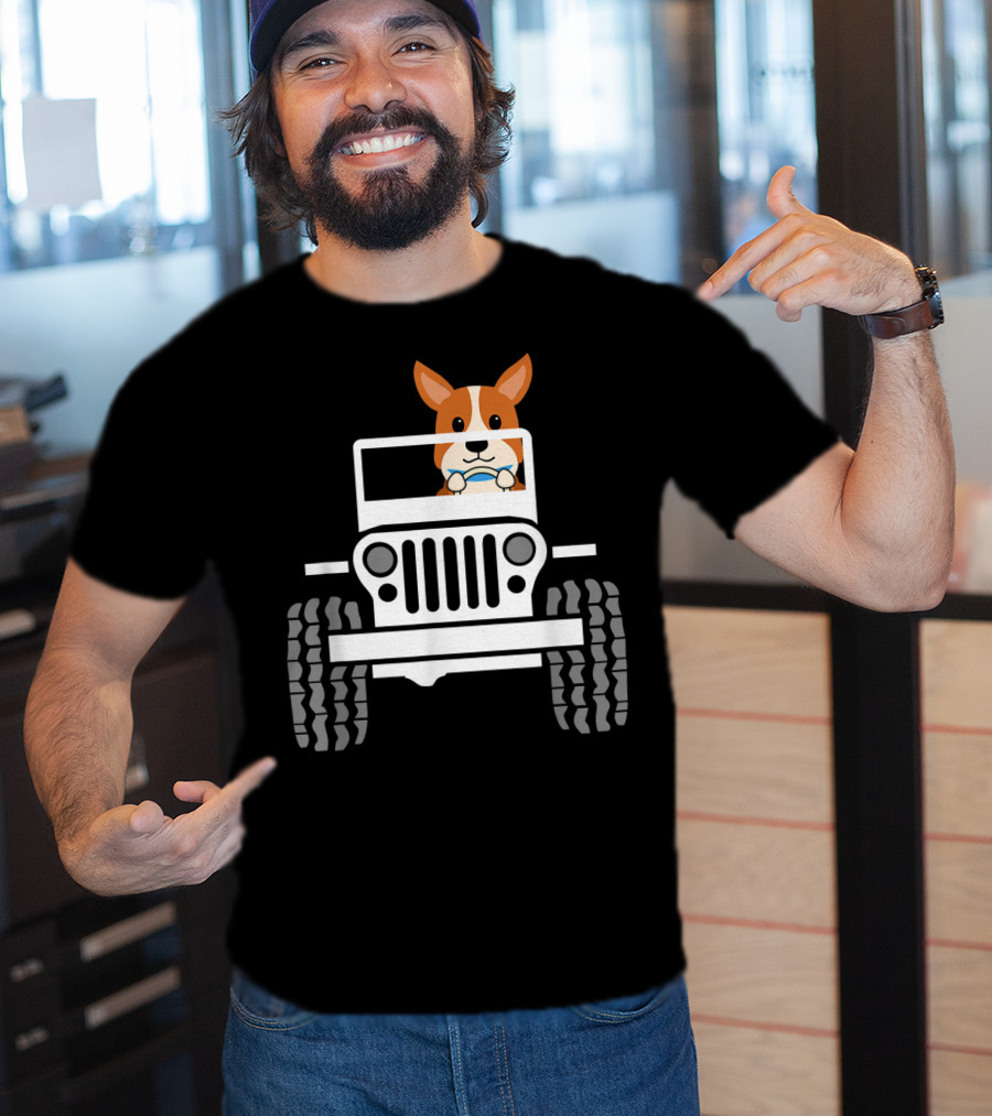 Mens Funny Cute Corgi Jeep Dog T-Shirt