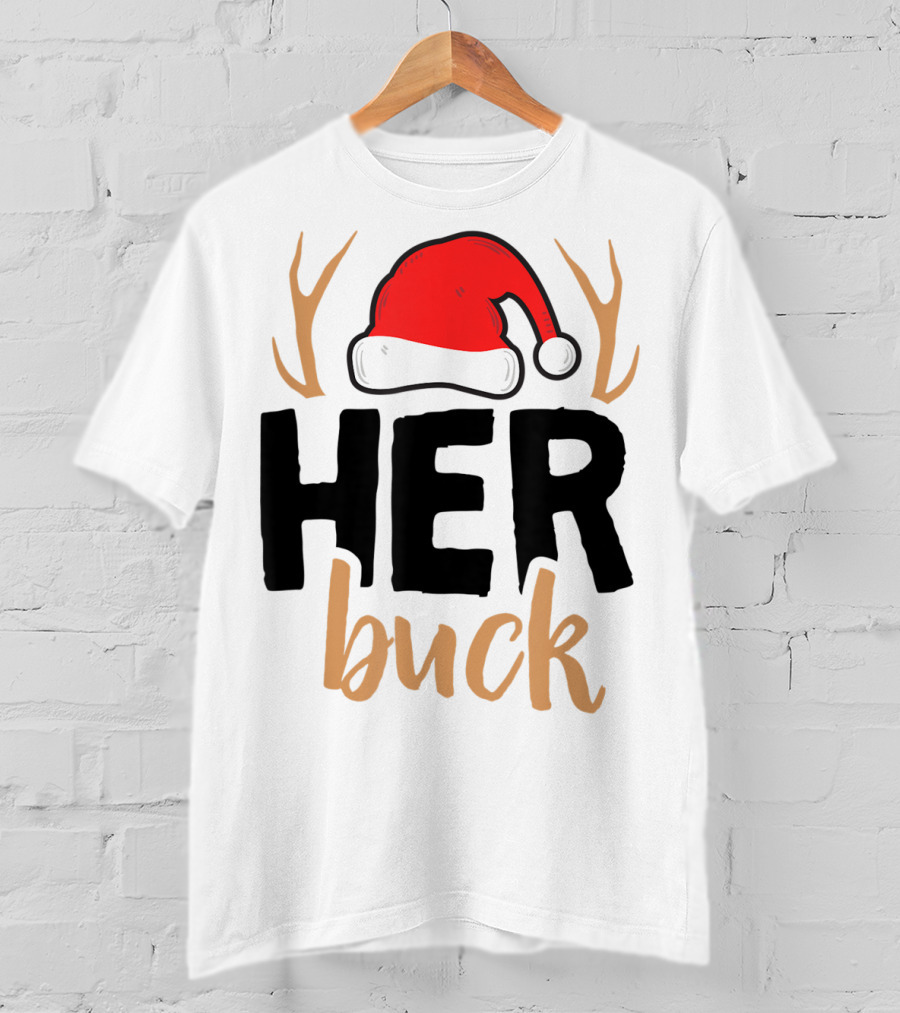 Her Buck Christmas Antlers Santa Hat Matching Mens T-Shirt