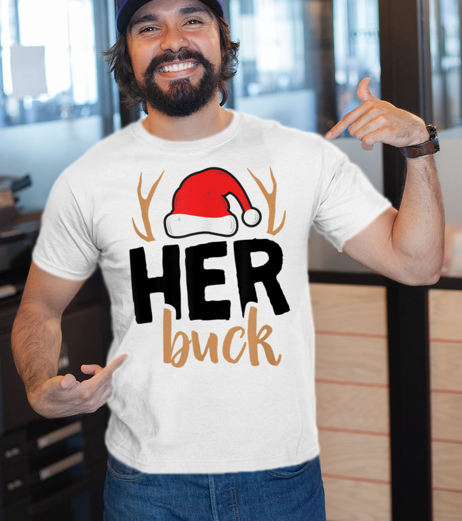Her Buck Christmas Antlers Santa Hat Matching Mens T-Shirt