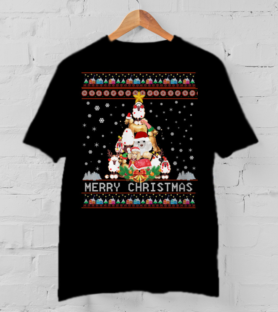 Merry Christmas Poodles And Santa Festive T-Shirt